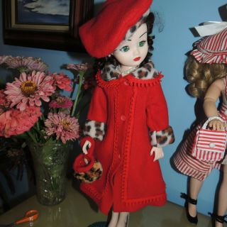 Adorable Vintage Red Felt Hat & Muff Altered For Cissy & Similar 20 " Dolls