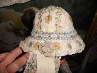 Antique Laces And Beading Doll Bonnet