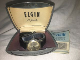 Vintage Elgin Sportsman 17 Jewel Mens Wrist Watch Self Winding W/ Case