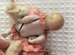 Antique Bisque Twin Baby Dolls,  Painted face,  Jointed Limbs,  3 1/2 