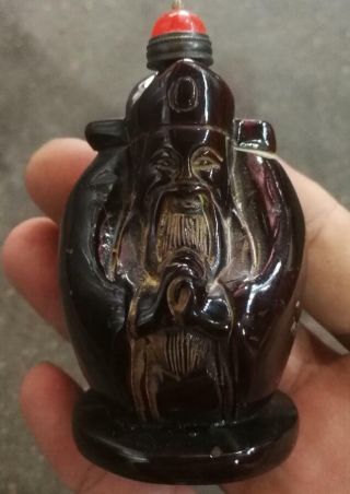 Exquisite Chinese Hand - Carved Ox Horns Make Lucky Fortune Snuff Bottle