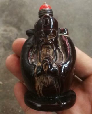 Exquisite Chinese hand - carved ox horns make lucky Fortune snuff bottle 5