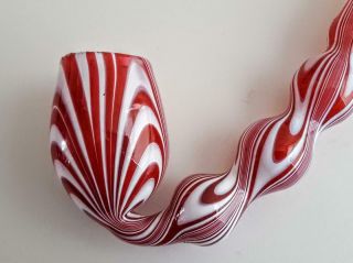 16 ' Antique 19th Century Nailsea Art Glass Cranberry & White Smokers Pipe c1870 4