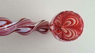 16 ' Antique 19th Century Nailsea Art Glass Cranberry & White Smokers Pipe c1870 6