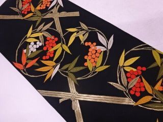 89083 Japanese Kimono / Antique Hiraki Nagoya Obi / Woven Heavenly Bamboo