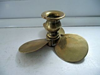 Antique Trench Art Brass Propeller Made Into Candlestick 205g