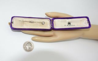 REAL Diamond Stick Pin Art Deco Solid 18k white gold antique Velvet Jewelry Box 5