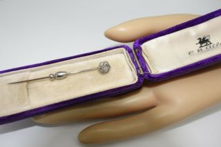 REAL Diamond Stick Pin Art Deco Solid 18k white gold antique Velvet Jewelry Box 6