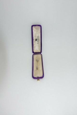 REAL Diamond Stick Pin Art Deco Solid 18k white gold antique Velvet Jewelry Box 7