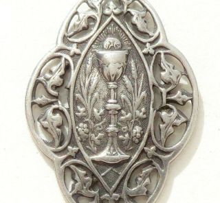 Splendid Art Nouveau Antique Silver Medal Pendant To Holy Chalice Of Eucharist