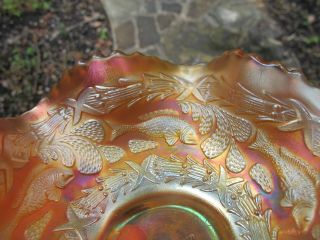 FENTON Little Fishes ANTIQUE CARNIVAL ART GLASS BERRY BOWL Marigold Too cute 4