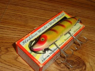Vintage Fishing Lure Wooden Heddon Flaptail 7000l Perch Scale Gold Eyes W/box