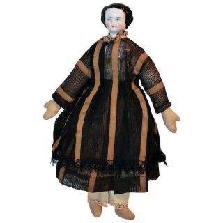 Antique German China Head & Shoulders Doll W/ Cloth Body 11 1/2 " Circa 1870