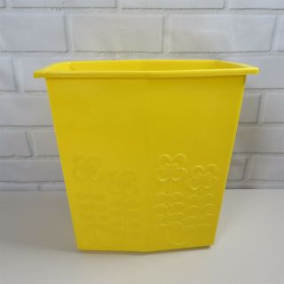 Vintage LOMA Plastic Yellow Wastebasket Embossed Floral Flower Design Trash Can 2