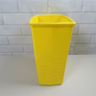Vintage LOMA Plastic Yellow Wastebasket Embossed Floral Flower Design Trash Can 3