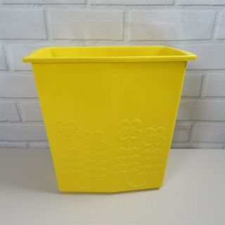 Vintage LOMA Plastic Yellow Wastebasket Embossed Floral Flower Design Trash Can 4