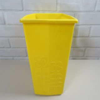 Vintage LOMA Plastic Yellow Wastebasket Embossed Floral Flower Design Trash Can 5