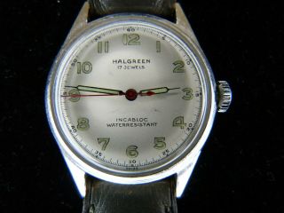 Vintage Mens Halgreen Wrist Watch - Military Style White Dial Swiss Running