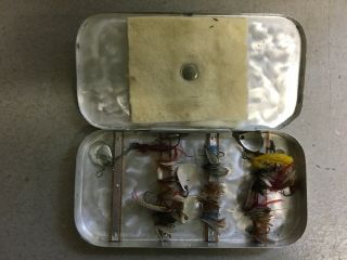 Vintage Scovill Aluminum Fly Fishing Lure Box With 20,  Assorted Lures