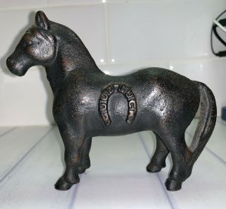 Antique Cast Iron Coin Bank Good Luck Horse