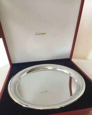 Cartier Pewter Silver Plate Serving Tray 11 " Diameter With Cover & Box
