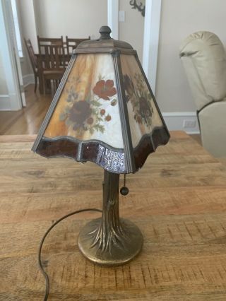 Brass Tiffany Mini Tree Lamp With Glass Shade Antique Solid Brass
