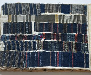 1900s Japanese Textile Sample Book Striped Indigo Cotton Fabric Swatches 3
