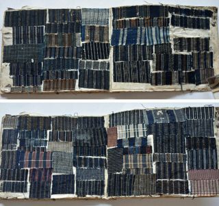 1900s Japanese Textile Sample Book Striped Indigo Cotton Fabric Swatches 4