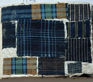 1900s Japanese Textile Sample Book Striped Indigo Cotton Fabric Swatches 7