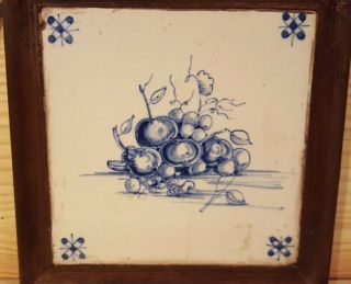 Set Of 5 Framed Antique Hand Painted Delft Tiles (6.  5 " Each) Made In Holland