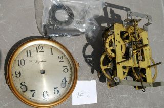 Antique Ingraham Brass Clock Movement W/ Dial,  Glass Door,  Hands,  Gong Coil (7)