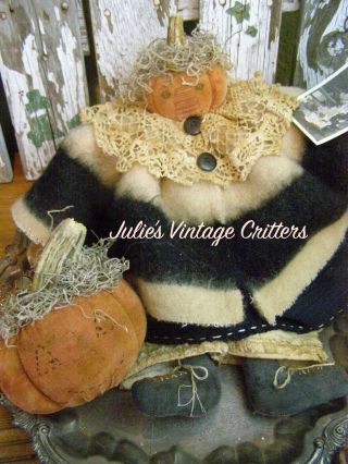 Primitive Fall Pumpkin Doll,  Antique Quilt,  Harvest Doll,  Folk Art Pumpkin Doll