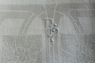 Antique Arts & Crafts Monogram Dh Damask Ivory Lg Hand Towel 100 Linen 19 X 38