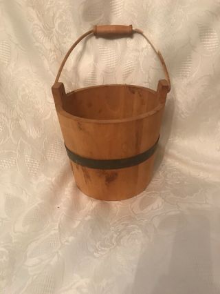 Old Vintage Primitive Wooden Bucket With Handle Small