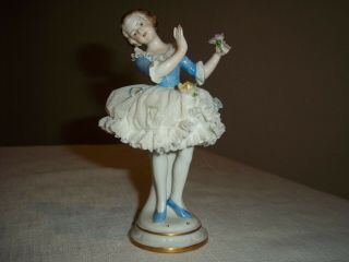 Volkstedt Dresden Lace Porcelain Victorian Dancer Figurine Signed