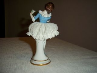 Volkstedt Dresden Lace Porcelain Victorian Dancer Figurine Signed 2