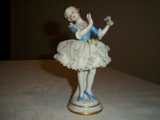 Volkstedt Dresden Lace Porcelain Victorian Dancer Figurine Signed 3