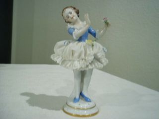 Volkstedt Dresden Lace Porcelain Victorian Dancer Figurine Signed 4