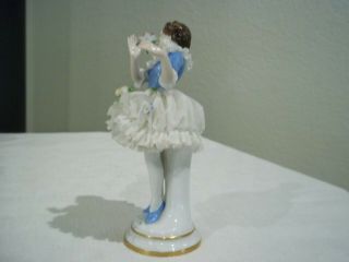 Volkstedt Dresden Lace Porcelain Victorian Dancer Figurine Signed 5