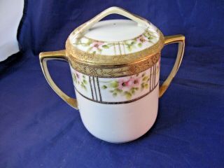 Antique Porcelain Condensed Milk Jar W Lid - Hand Painted Nippon
