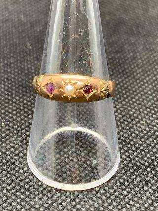 Antique Victorian 22ct Gold Ruby & Pearl Ring,  Chester