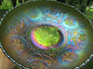 Fenton Dragon & Lotus Antique Carnival Art Glass Ftd Ics Bowl Emerald Green