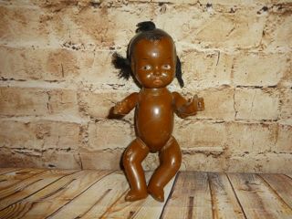 Vintage Black African American Composition Baby Toddler Doll Yarn Hair 10 "