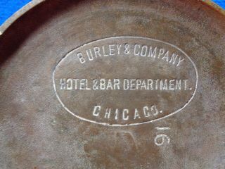 Antique Brass Saloon Bar Spittoon Burley & Co Chicago Cuspidor 1890 ' s - 1900 ' s 4