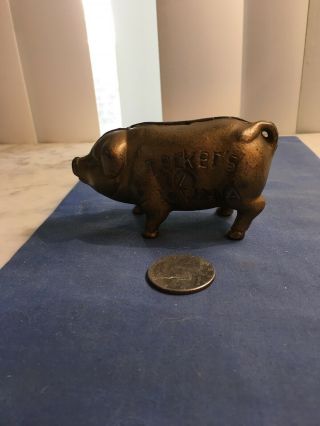Antique Cast Iron 4½ " Figural Pig Advertising Still Bank Deckers Iowana