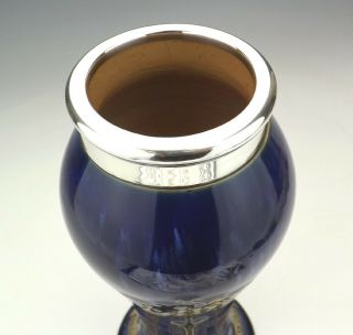 Antique Royal Doulton Stoneware - Silver Topped Art Nouveau Vase - 7