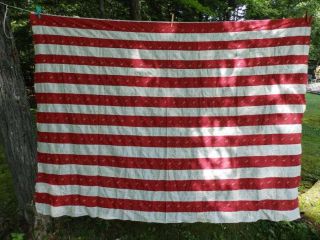 Great Vintage Quilt Top Red White Black 58 X 78