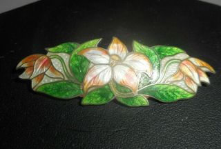 Vtg Antique Art Nouveau Cloisonne Sterling Silver Enamel Flower Pin