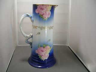 Rosenthal Porcelain Water Pitcher Tankard Cobalt Blue W/roses Antique