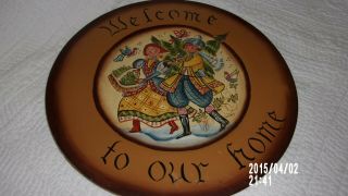 Vintage Welcome To Our Home Hand Painted Wood Plaque Scandinavian Couple/good